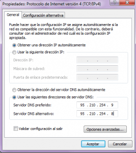 Configurar DNS de Tooway