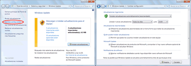 Configurar Windows Update para la noche